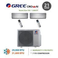 Gree MULTI18BCROWN200 - 18,000 BTU Multi21 Dual-Zone Wall Mounted Mini Split Air Conditioner with Heat Pump 220V... N10