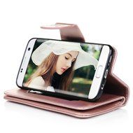 Badalink Galaxy S7 Edge Wallet Case 9 Card Slots Plastic Mirror Hand Strap Stand Feature Embossed PU Leather Flip... N29