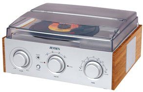 Jensen 3-Speed Stereo Turntable with AM/FM Stereo Radio with 2 Built-In Speakers, External Stereo Speaker Output... N2