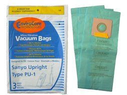 3 Sanyo Upright Pu-1 Vacuum Bags, Panasonic, Kenmore, LG Vacuum Cleaners, SC54A, SCA4, SCA41, SCA42, SCA4A, VU5545-65