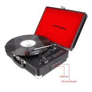 Musitrend Bluetooth Turntable Portable Suitcase Record Player with Built-in Speakers, USB/SD Recorder, Rechargable... N12