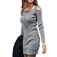 Women Dress,Haoricu Fall Women Crew Neck Long Sleeve Off Shoulder Knit Knitwear Short Mini Dress N8