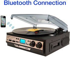 Boytone BT-27R-C Bluetooth connection 3-Speed Stereo Turntable, 2 built in Speakers Digital LCD Display AM/FM... N4