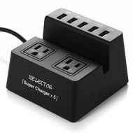 ISelector 8A / 5-Port Desktop USB Charging Station with 1700J 2 Surge Power Strip - Black N8