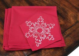 Xia Home Fashions Snowy Noel Embroidered Snowflake Christmas Napkins (Set of 4), 20 by 20", Red and White