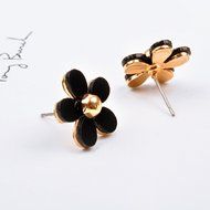 KAKA(TM) Women Girl Korean Stylish Black Four-leaf Glass Pearl Beauty Earing Accessories N13