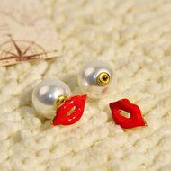 KAKA(TM) Women Girl Korean Stylish Black Four-leaf Glass Pearl Beauty Earing Accessories N15