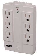 RCA PSWTS6BF Wall Tap Surge Protector with 6 Swivel Outlets - Black N2
