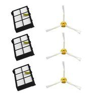 1 X Shoppingzone 3 pack HEPA Filter &amp; 3 armed side brush For iRobot Roomba 800 series 870 880 N2