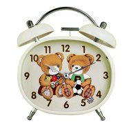 Hense Mute Quartz Movement lovely Teedy bear Design Twin Bell Alarm Clock With Nightlight Ha03 ( White frame ) N4