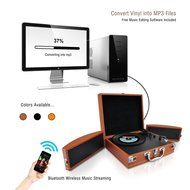 PYLE PVTTBT8BR Bluetooth Classic Vintage Style Vinyl Player Turntable, Vinyl-To-MP3 Record, Rechargeable Battery N8