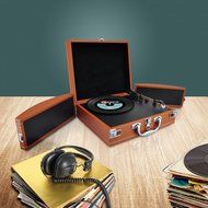 PYLE PVTTBT8BR Bluetooth Classic Vintage Style Vinyl Player Turntable, Vinyl-To-MP3 Record, Rechargeable Battery N10