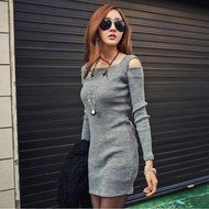 Women Dress,Haoricu Fall Women Crew Neck Long Sleeve Off Shoulder Knit Knitwear Short Mini Dress N10