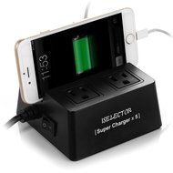 ISelector 8A / 5-Port Desktop USB Charging Station with 1700J 2 Surge Power Strip - Black N9