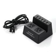 ISelector 8A / 5-Port Desktop USB Charging Station with 1700J 2 Surge Power Strip - Black N10