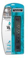 Prime PB802135 6 Outlet 1150 Joule Metal Surge Protector, 15-foot cord, Black