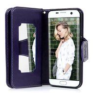 Badalink Galaxy S7 Edge Wallet Case 9 Card Slots Plastic Mirror Hand Strap Stand Feature Embossed PU Leather Flip... N50
