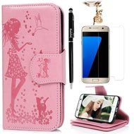Badalink Galaxy S7 Edge Wallet Case 9 Card Slots Plastic Mirror Hand Strap Stand Feature Embossed PU Leather Flip... N53