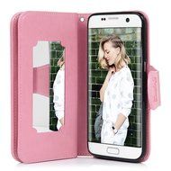 Badalink Galaxy S7 Edge Wallet Case 9 Card Slots Plastic Mirror Hand Strap Stand Feature Embossed PU Leather Flip... N54