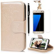 Badalink Galaxy S7 Edge Wallet Case 9 Card Slots Plastic Mirror Hand Strap Stand Feature Embossed PU Leather Flip... N59