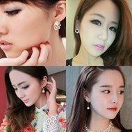 KAKA(TM) Women Girl Korean Stylish Black Four-leaf Glass Pearl Beauty Earing Accessories N17