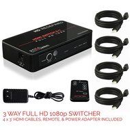 enKo HDMI 3 Ports Hub Switch v1.4 (4Kx2K) includes IR Remote, 4x HDMI Cables, AC Power Adapter (Support 4Kx2K... N10