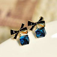 KAKA(TM) Women Girl Korean Stylish Black Four-leaf Glass Pearl Beauty Earing Accessories N22