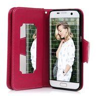 Badalink Galaxy S7 Edge Wallet Case 9 Card Slots Plastic Mirror Hand Strap Stand Feature Embossed PU Leather Flip... N73