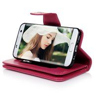 Badalink Galaxy S7 Edge Wallet Case 9 Card Slots Plastic Mirror Hand Strap Stand Feature Embossed PU Leather Flip... N75