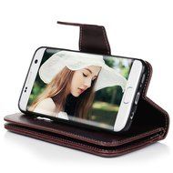 Badalink Galaxy S7 Edge Wallet Case 9 Card Slots Plastic Mirror Hand Strap Stand Feature Embossed PU Leather Flip... N80