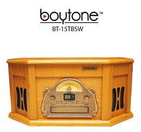 7-in-1 Boytone BT-15TBSW Classic Turntable Stereo System, Vinyl Record Player, AM/FM, CD, Cassette, USB, SD slot... N3