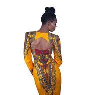 Women Dress,Haoricu New Women Summer Casual Deep V-Neck Traditional African Print Party Backless Dresses N8