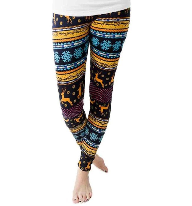 PHOTNO Women Skinny Christmas Elk Print Stretchy Pants Slim Leggings N3