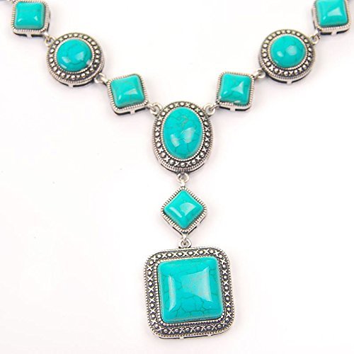 Hot Women Fashion Bib Long Chain Pendant Turquoise Vintage Statement Necklace N2