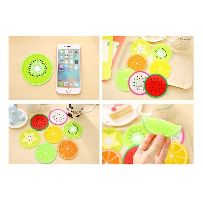 CXAK Silicone Coasters 7 Fruit Colorful, Unique Design for Bar, Caf&eacute;,Kitchen and Patio suitable for Cold/Hot Beveranges...
