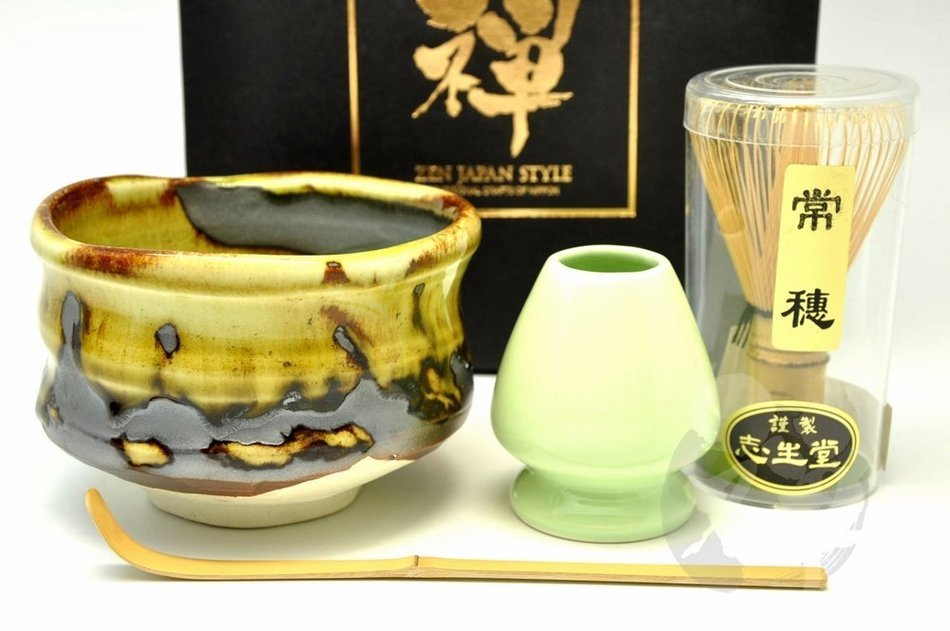 Japanese Mino Yaki ware Matcha Bowl And Tea Ceremony Set Green Tea 11.5 / 11.5 / 8cm (4.5 / 4.5 / 3.1inch)[7399]