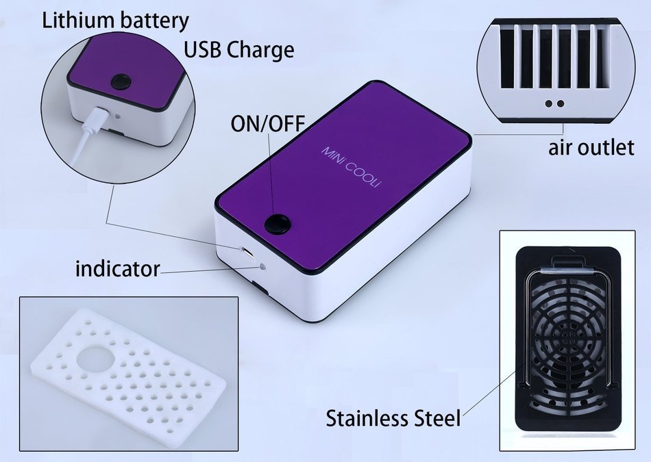 Willcome USB Powered Portable Mini Air Conditioning Fan Chargeable Hand-held No Leaf Fan Air Conditioner Cooling... N19