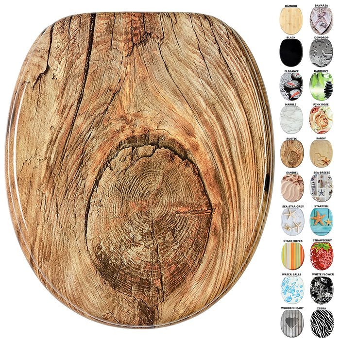 Soft Close Toilet Seat | Many Different Designs | Stable Hinges | Easy to mount surface (Rustic) by Sanilo
