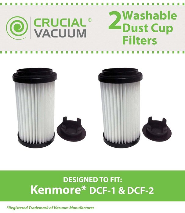 2 Kenmore DCF-1 DCF-2 Washable & Reusable Long-Life Vacuum Tower Filters; Incudes End-Cap; Replaces Kenmore DCF1... N3