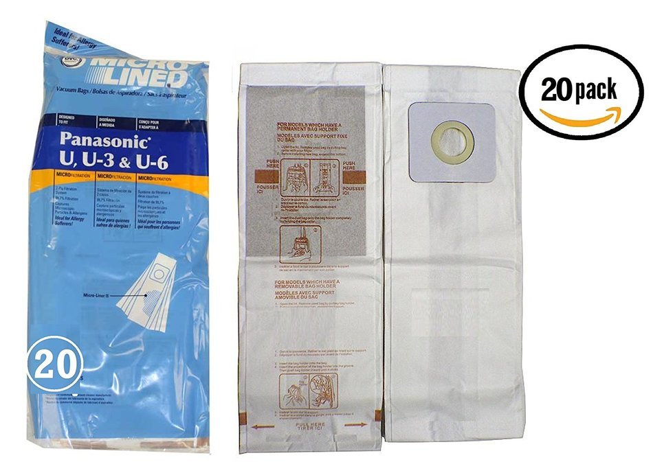 20 Panasonic Type U, U3, U6 DVC Micro-Lined Made Vacuum Bags, 20 Pack.