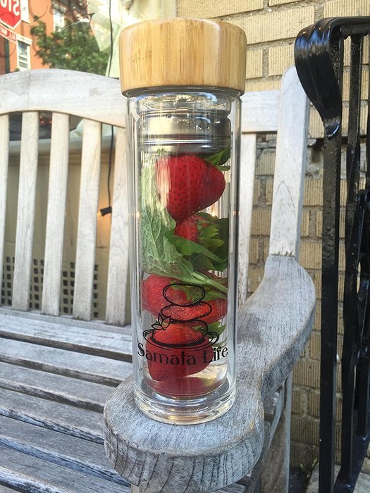 Premium Double-Walled Glass Tumbler by Samata Life, Tea Infuser, Fruit Infuser Water Bottle with Neoprene Sleeve...
