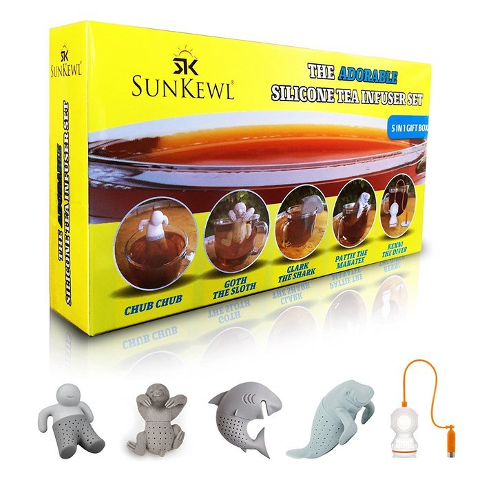 The Adorable Loose Leaf Silicone Tea Infuser Set of 5 by SunKewl with Gift Box