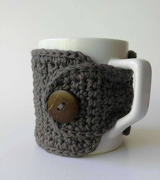 Crochet Cotton Coffee Mug Cozy Grey 16 Colors Available