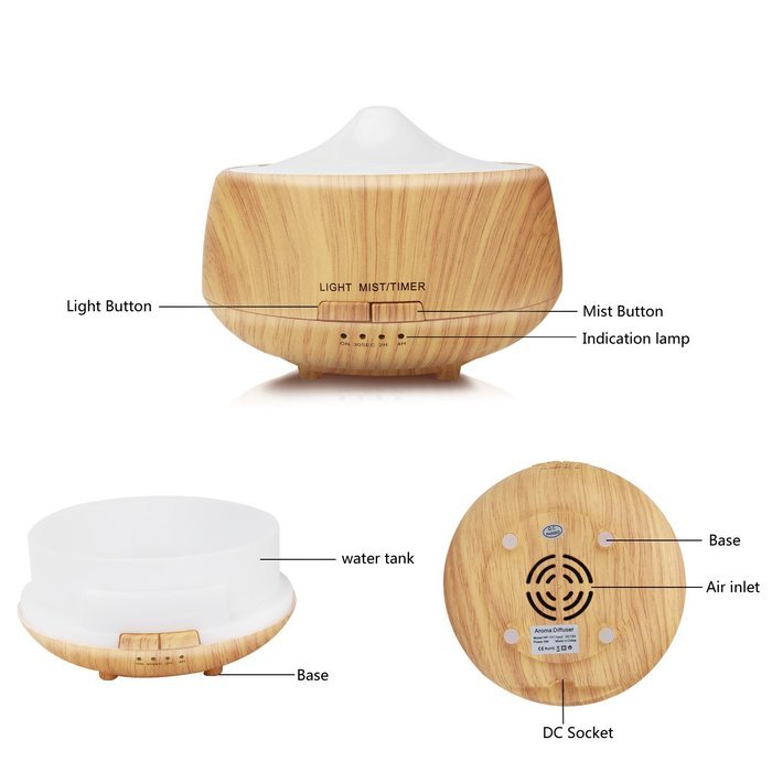 Essential Oil Diffuser, Angozo 250ml Wood Grain Aroma Humidifier Aromatherapy Diffuser with 7 Color LED Lights... N6