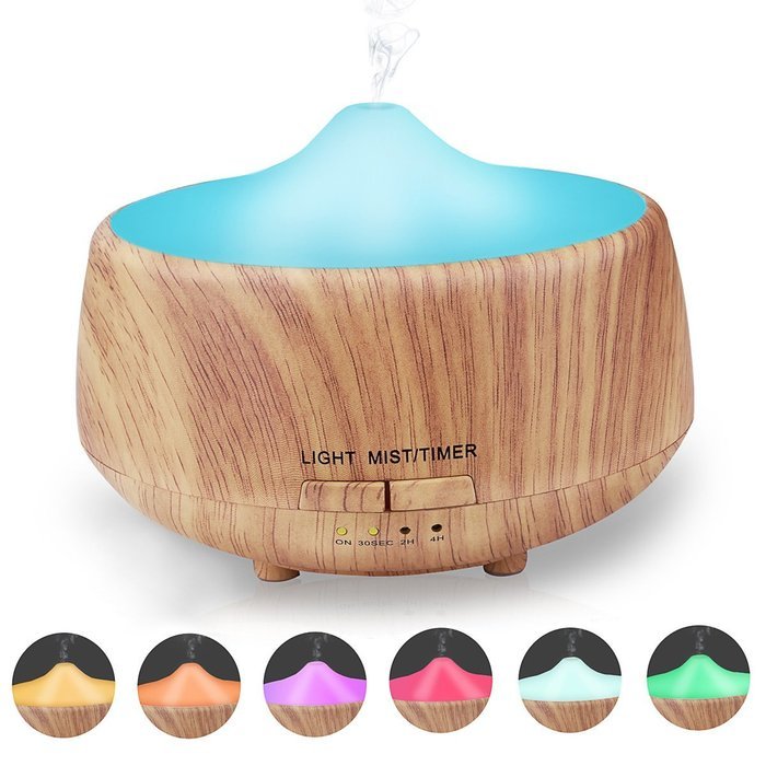 Essential Oil Diffuser, Angozo 250ml Wood Grain Aroma Humidifier Aromatherapy Diffuser with 7 Color LED Lights... N7