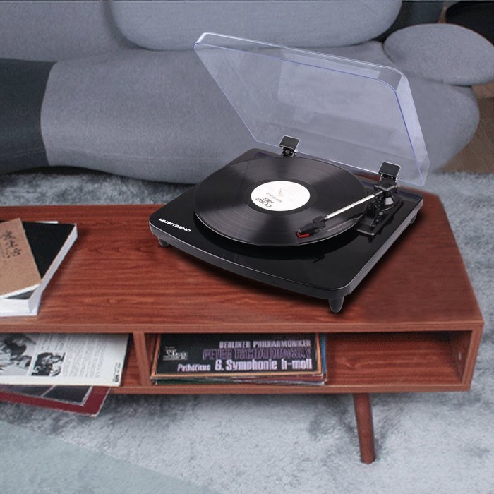 Musitrend LP 3-Speed Turntable Line Out Jacks to External Devices PC to Record Music LP-to-MP3, Glossy Piano Black N4