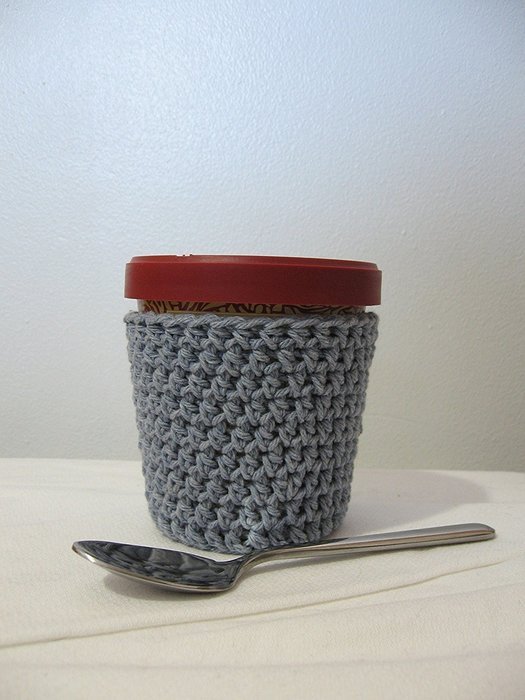 Handmade Crochet Ice Cream Pint Cozy in Stonewash Denim