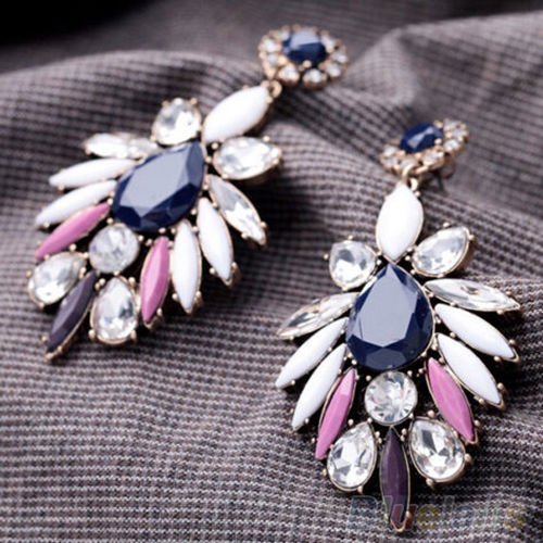 Fashion Design Charm Gem Flossy Crystal Statement Club Ear Studs Dangle Earrings N3