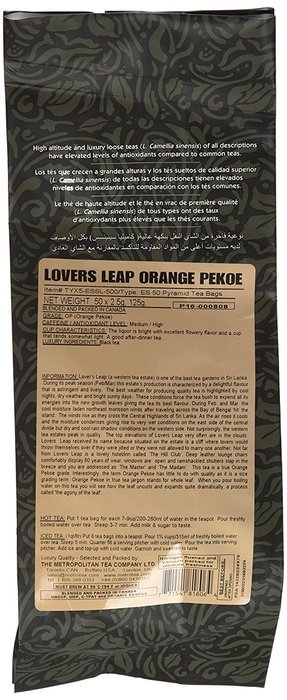 Metropolitan Tea 50 Count Pyramid Shaped Teabags, Lovers Leap