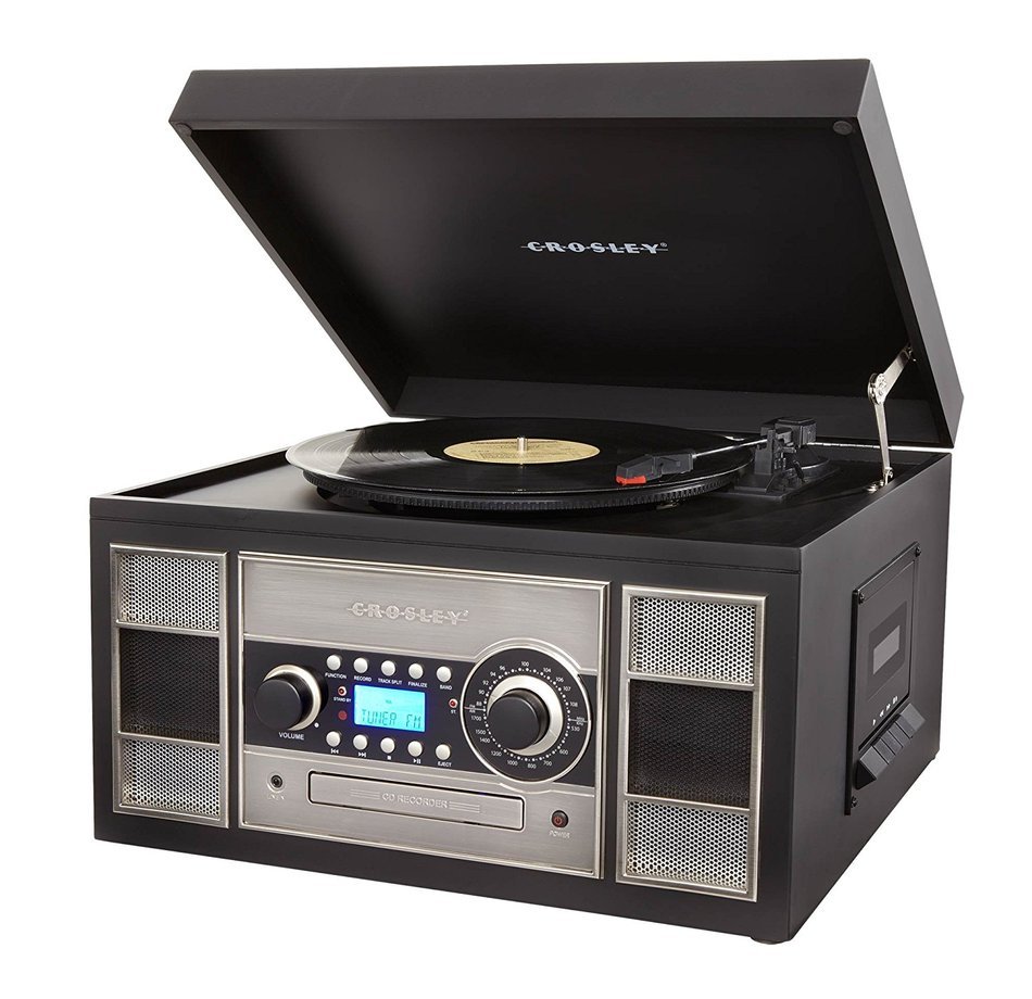 Crosley CR2413A-BK Memory Master II Turntable with Radio, CD Player/Recorder, Cassette and Aux-In, Black